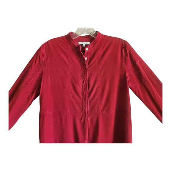 MADEWELL Women's S Ballad Silk Tunic Blouse Top Embroidered 1/2 Buttons 36" - Picture 2 of 8